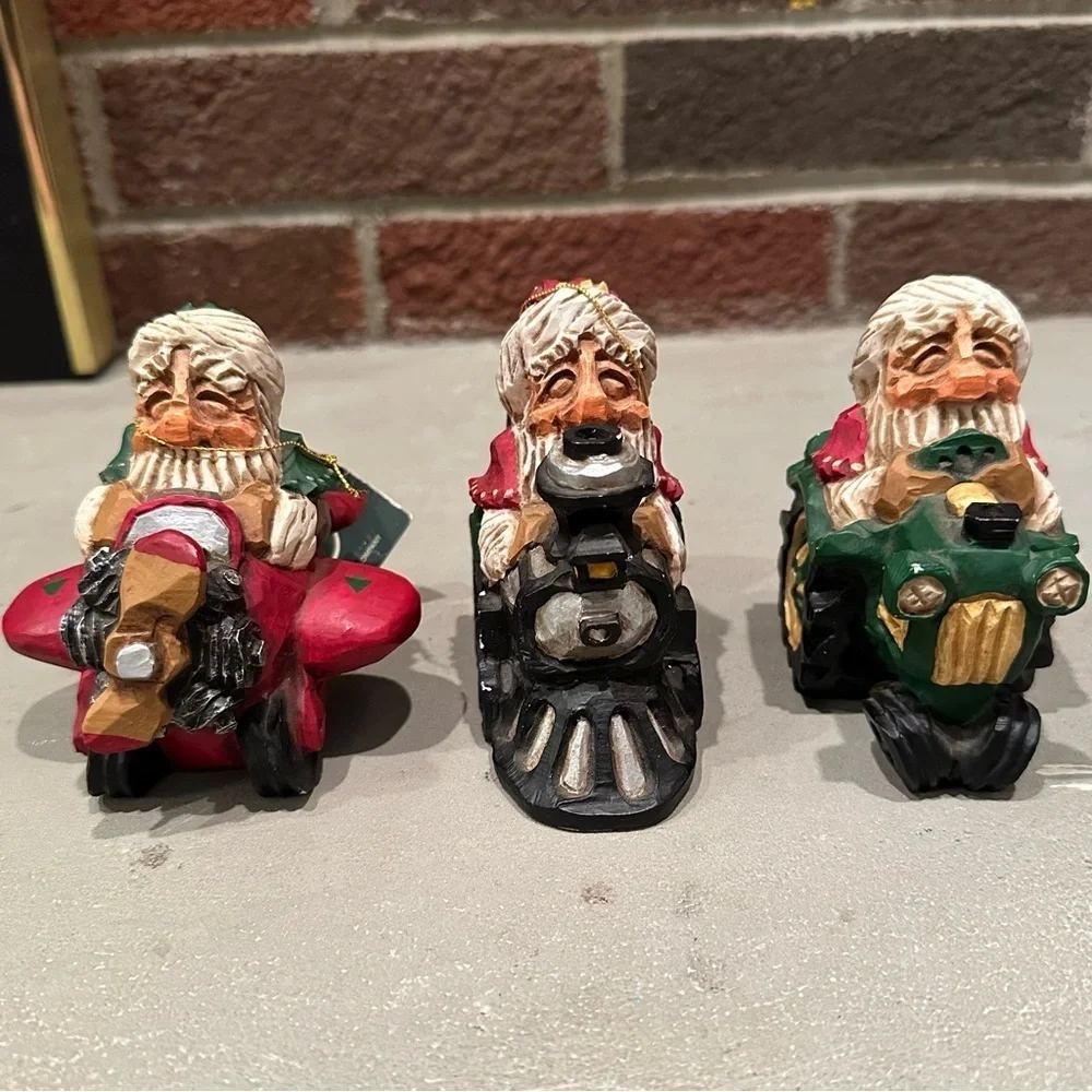 *SET 3pc* Vintage 1997 David Frykman Resin Santa on Tractor Plane & Train figure